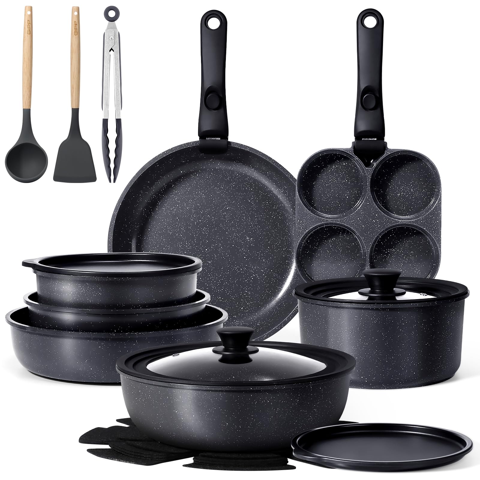 Photo 1 of GiPP Ceramic Pots and Pans Set Non Stick, Nonstick Detachable Handle Cookware Sets, Healthy Non Toxic PFAS PFOA & PTFE Free, Dishwasher ?Oven Safe, Induction Kitchen Pot and Pan, 21 Piece Grey