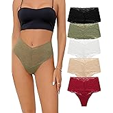 SHARICCA Women Seamless High Waist Underwear Sexy Floral Lace Thong Soft Comfortable Panties Pack