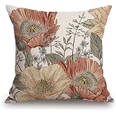TSSOHU Vintage Flowers Pillow Cover Rustic Cotton Linen Decorative Square Throw Pillow Cover 18x18 Inch for Sofa Couch Decoration
