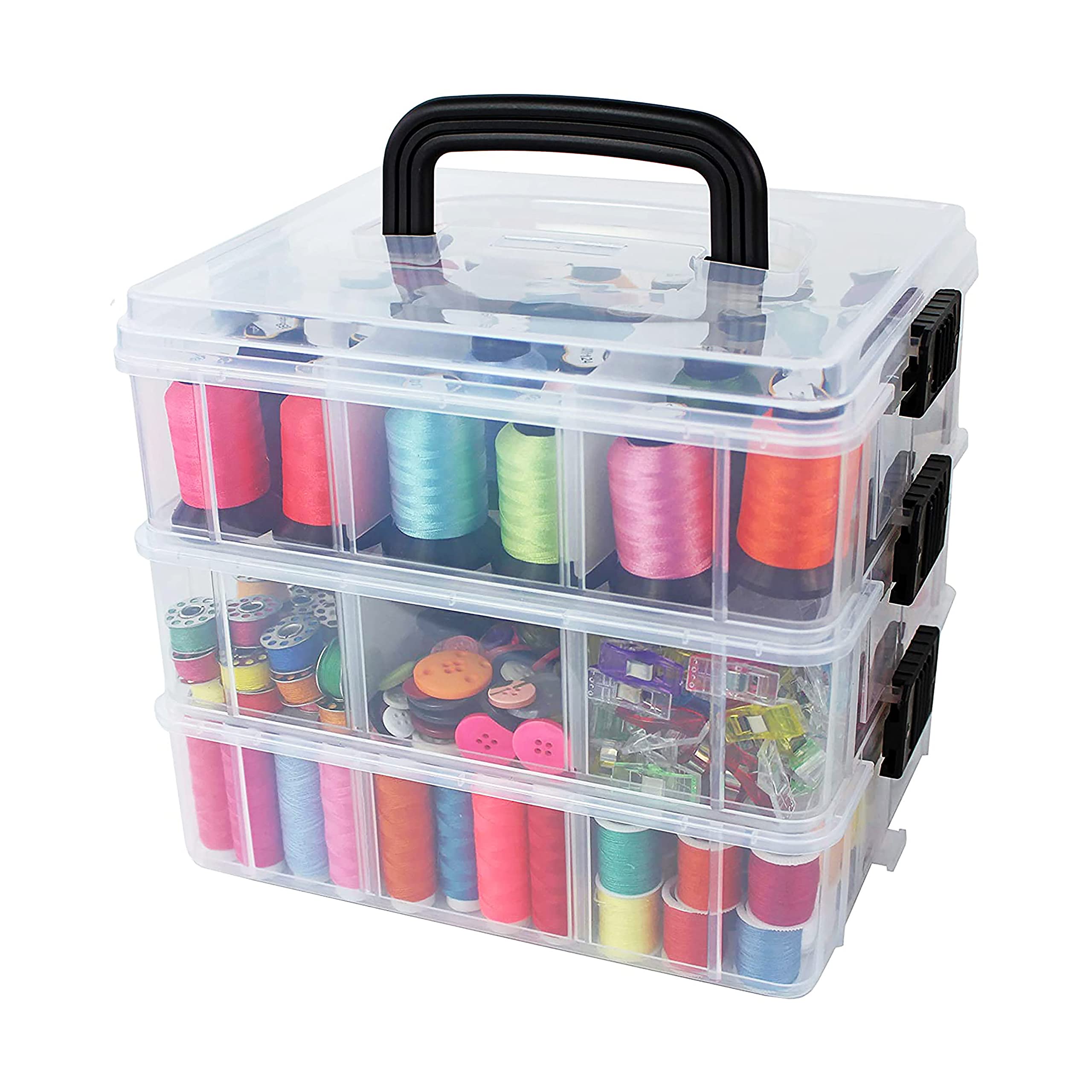 Photo 1 of Bins & Things 3-Tier Sewing Kit - Stackable Craft Storage Box with Dividers - Plastic Nail Polish Organizer, Storage Containers for Beads, Sewing Supplies, Art Organizers and Storage - Large