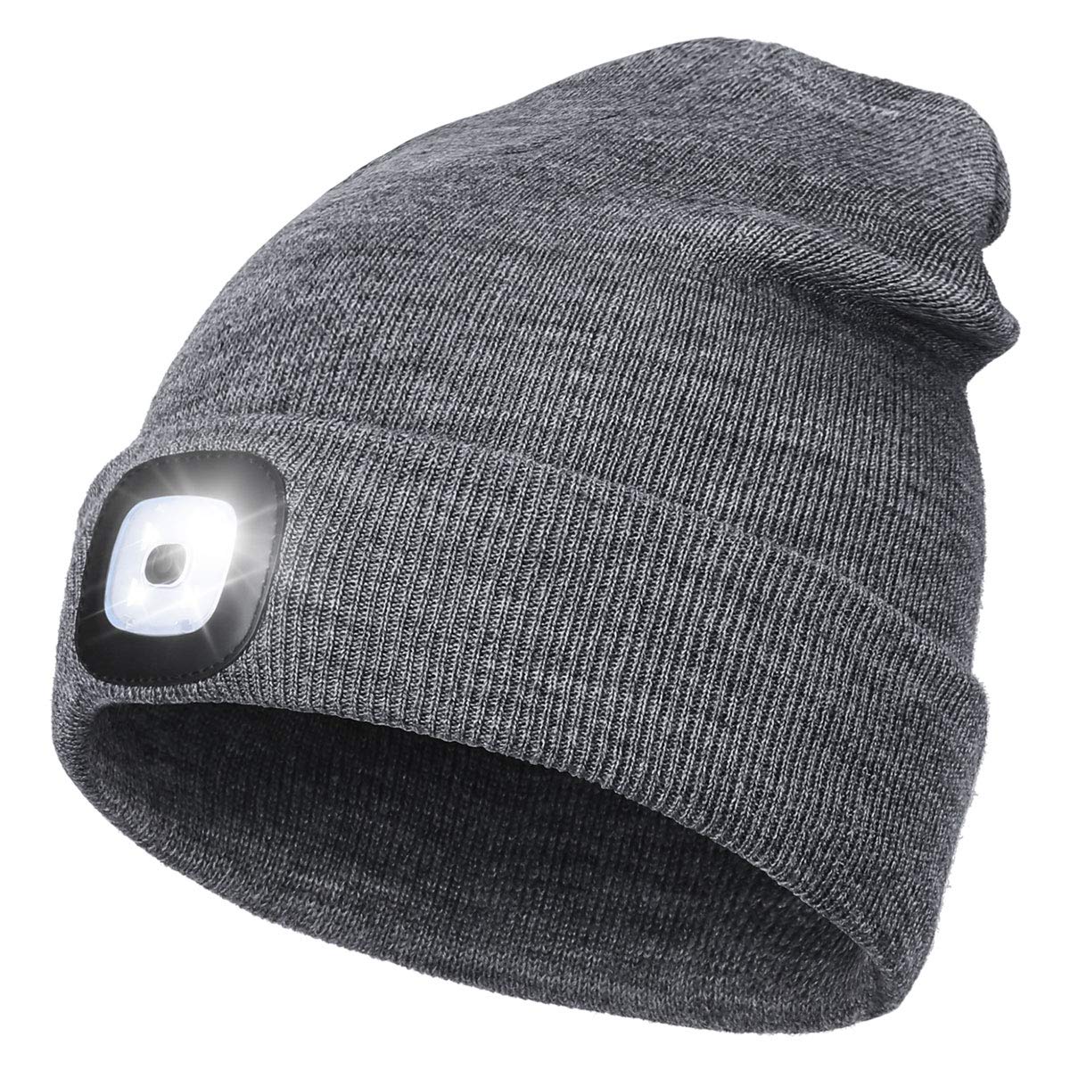 Rechargeable LED Lighted Beanie, Perfect Dad Gifts in Christmas, Stocking Fillers Cap with Light Hands Free Head Torch Unisex Winter Warm Knit Beanie Grey — image 1
