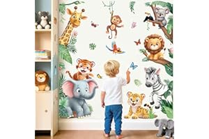 wondever Jungle Animals Door Wall Stickers Safari Giraffe Lion Elephant Peel and Stick Wall Art Decals for Kids Room Baby Nur