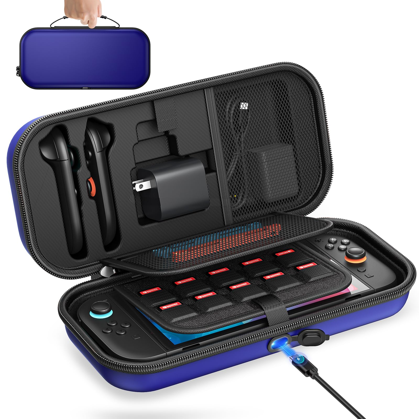 Photo 1 of [Charge inside] Carrying Case for Nintendo Switch 2 2025 / Switch OLED / Switch with Adapter and for Joy-Con Storage, Travel Case for Switch 2 Console with 22 Game Card Storage (Blue)