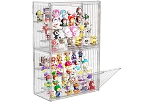 HOYOJA Acrylic Display Case with 3 Shelves for Collectibles, 4 Layer Adjustable Blind Box Figure Display Case Stackable Clear Figurine Display Box for Hobby, Popmart, Car Model, 2 Pack