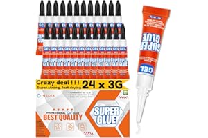 INSOIA Super Glue Gel Clear Non-Drip, 24 X 3g All Purpose Strong Adhesive Ca Glue Quick Dry Instant Glue for Plastic, Metal, Ceramic, Shoe, Wood, Leather, Model, Aquarium, Rhinestone, Jewelry and DIY Crafts