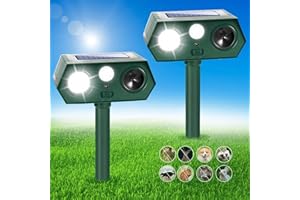 JAHY2TECH 2 Pack Solar Ultrasonic Animal Repellent 2024 Waterproof Outdoor Cat Deterrent Devices with Flash Light Motion Sensor to Keep Cat Deer Raccoon Squirrel Rabbit Skunk Bunny Out of Yard Garden Lawn