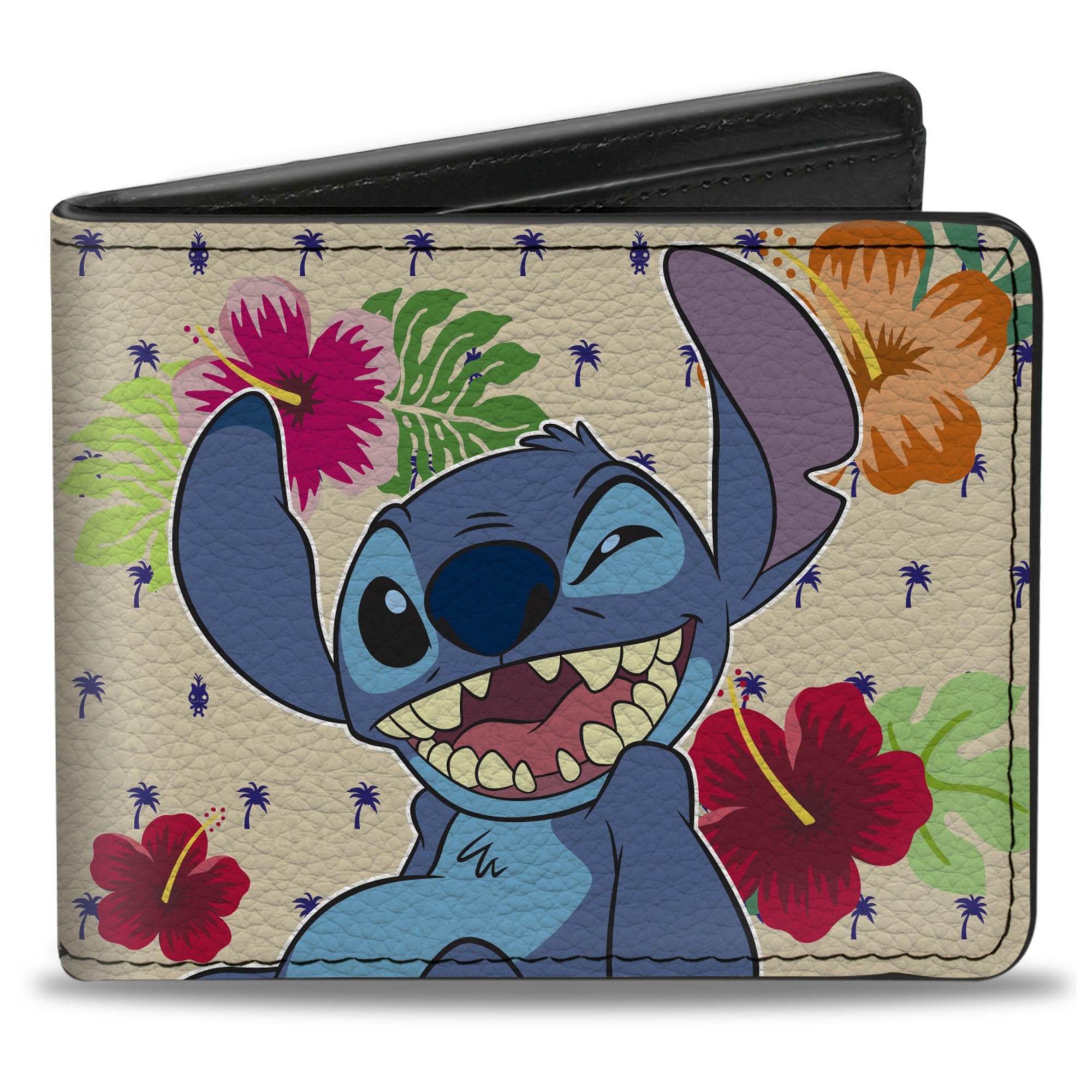 Buckle-Down mens Stitch Winking Pose + Ohana Means Family/Tropical Icons Bi Fold Wallet, Multicolor, Default Size UK