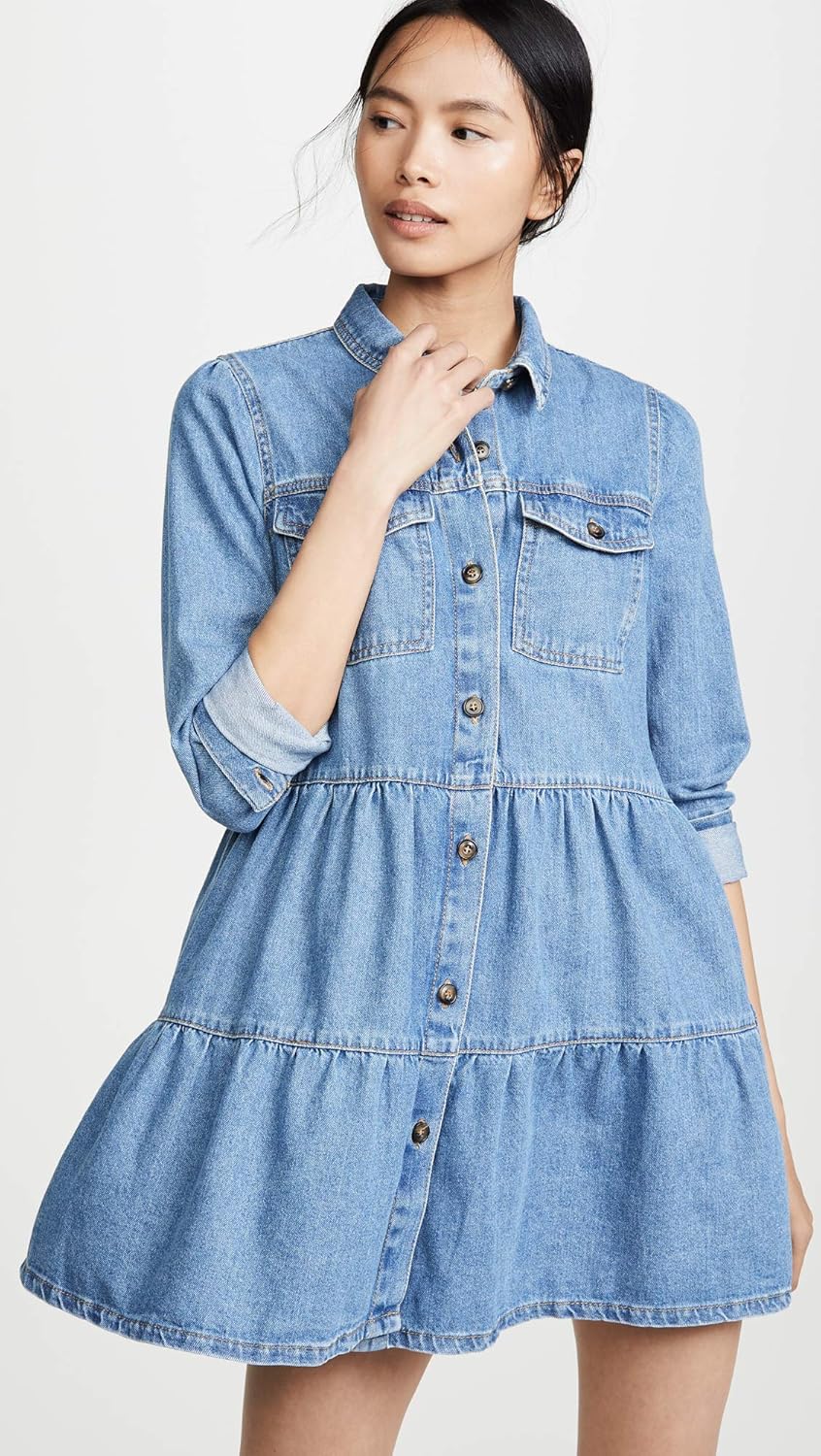 nicole long sleeve button front denim mini shirt dress