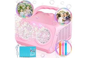 FUNNYB&G Automatic Bubble Machine, 16000+ Bubbles Per Minute Portable Bubble Maker, Plug-in or Battery Powered Indoor Outdoor Party Birthday Christmas (Pink)