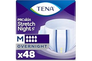 TENA ProSkin Overnight Protection Incontinence Underwear for Women & Men, Stretch, Adult Diaper Stretch Briefs, Medium, 48 Co