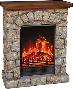 Chimenea eléctrica Rocky, chimenea de piedra, chimenea de pie, chimenea