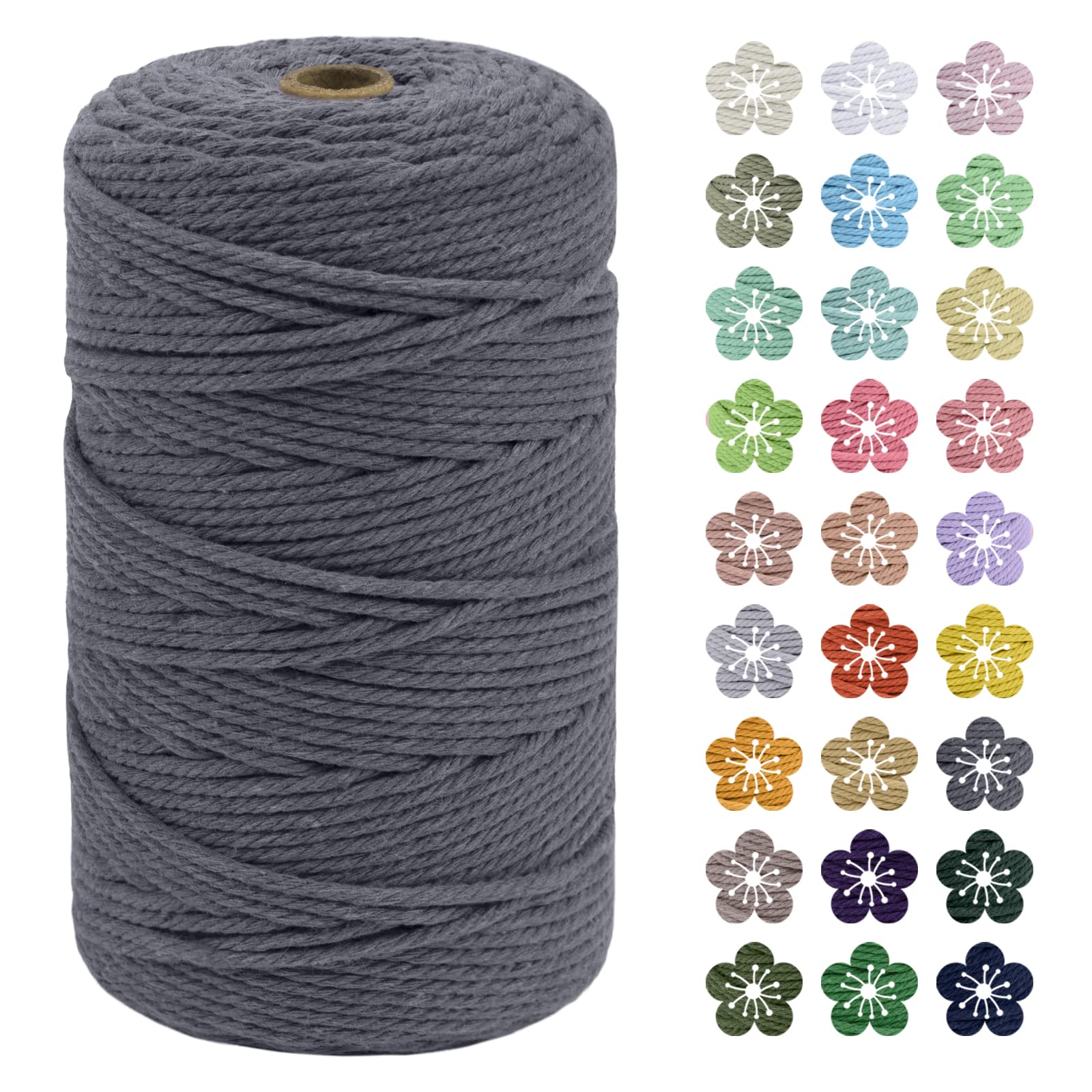 LEREATI Macrame Cord 3mm x 200m, Thick Macrame Rope Natural Cotton Rope Craft String, 4 Strand Twisted Cotton Cord Yarn for DIY Plant Hanger, Wall Hanging, Christmas Decoration (Gray) — image 1