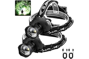 NJ FOREVER Rechargeable Headlamp, 990,000 Lumens LED Super Bright Head Lamp with 5 Lighting Modes, USB Rechargeable, 90°Adjustable, Waterproof, Bright Headlamp for Adults Camping Biking Running(Βattery Included)