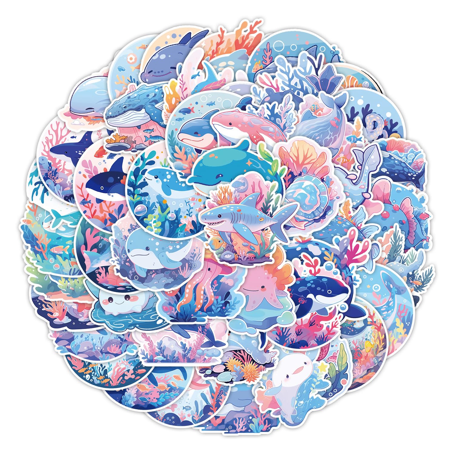 50 PCS Ocean Sea Animal Stickers for Water Bottle|Ocean Animals Vinyl Waterproof Sticker for Water Bottle Laptop Skateboard Phone Car Decals Gifts for Kids Teens Adults for Party Favors Supplies Decor