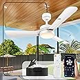 PBLALA Ceiling Fans with Lights,36" LED Fan Light Hanging with Hook,Hook Type Ceiling Fan,Plug in Ceiling Fan Light,40W,3000-6500k,Remote Control,Portable Fan for Camping Bed,Patios,(White)
