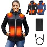 Reversible Heated Jacket for Women with 12V Battery,Electric Outdoor Fleece Heating Hoodie Coat for Camping,Car,Up to 158°F