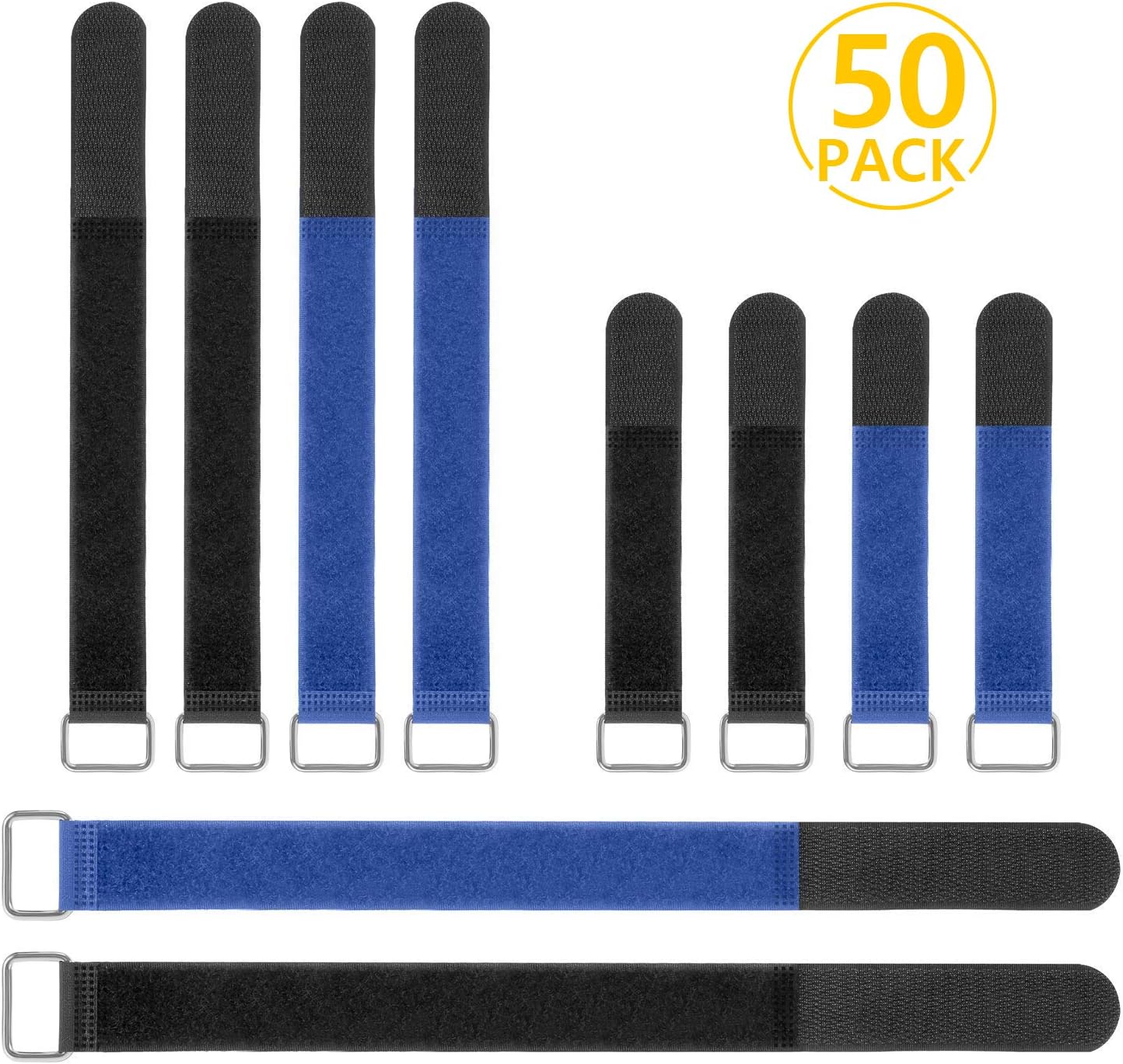 Adjustable Strap Foonii 50PCS Reusable Cable Ties, Multipurpose Tidying Wrap Hook & Loop (Blue & Black)