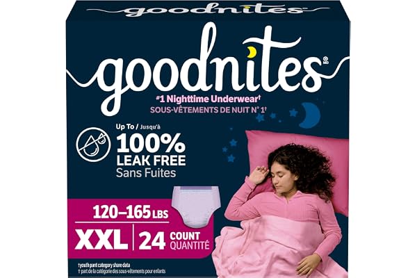 Goodnites Girls' Nighttime Bedwetting Underwear, Size XXL (120-165 lbs), 24 Ct, Packaging May Vary