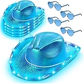 Zhanmai 8 Pieces Cowboy Hat LED Light Up Hat and Heart Sunglasses Sparkly Space for Cowgirl Women Halloween Costume
