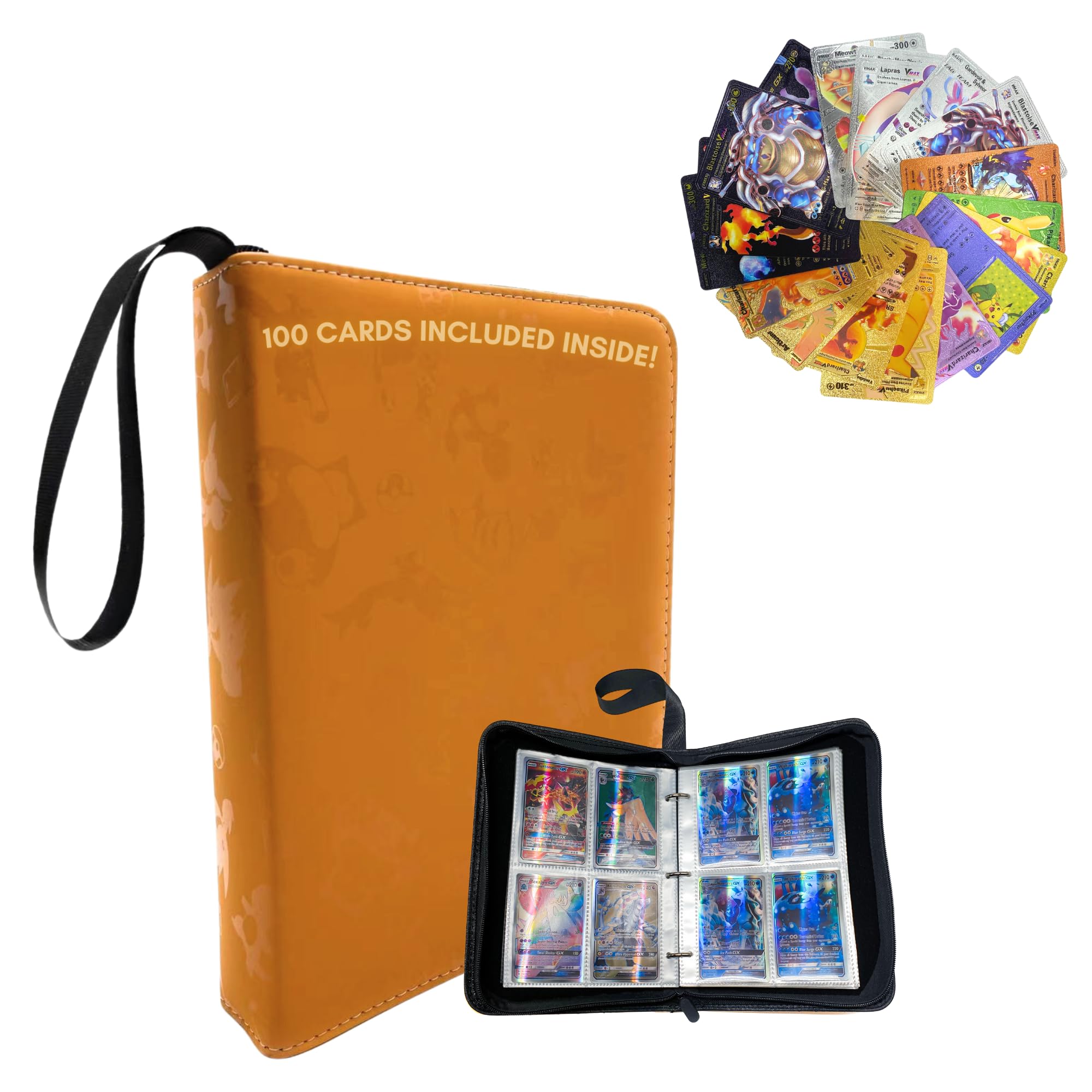 MAGIC SELECT Album for 400 Cards with 100 Cards Included (40 Metallic Colored PVC Cards and 60 Random Cards). Collectible Trading Card Case Made of Leatherette with Zipper Closure.