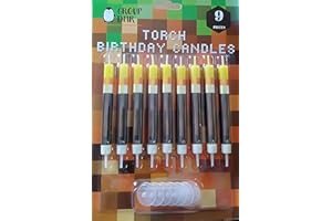 GROUP DMR Gamer Birthday Cake Torch Candles | Video Game Happy Birthday Party Decorations for Kids | Birthday Cake Toppers Party Supplies Decor for Boys and Girls | Pack of 9 Wax Free Cake Protection and Spikes