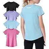 EXARUS 4 Pack Girls Athletic Shirts Quick Dry Shirts Short Sleeve T Shirts Tee Workout Activewear Tops for Tween