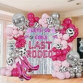 Last Rodeo Bachelorette Party Decoration Pink & Silver Disco Cowgirl Boot Cow Print Balloon Arch, Let's Go Girls Banner Photo Backdrop For Last Hoe Down Bridal Shower, Western Birthday，Nashville Decor
