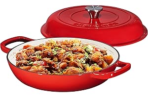 Bruntmor 3.8 Quart Enamel Cast Iron Dutch Oven With Handles And Lid, 3.8 Qt Gradient Red Cast Iron Skillet, Enamel Shallow Cookware Braising Pan For Casserole Dish, Crock Pot Covered With Cast Iron
