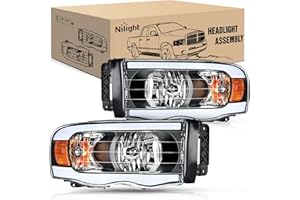 Nilight Headlights Assembly Led DRL for 2002-2005 Dodge Ram 1500/2003 2004 2005 Dodge Ram 2500 3500 Headlamp, Black Housing Amber Reflector