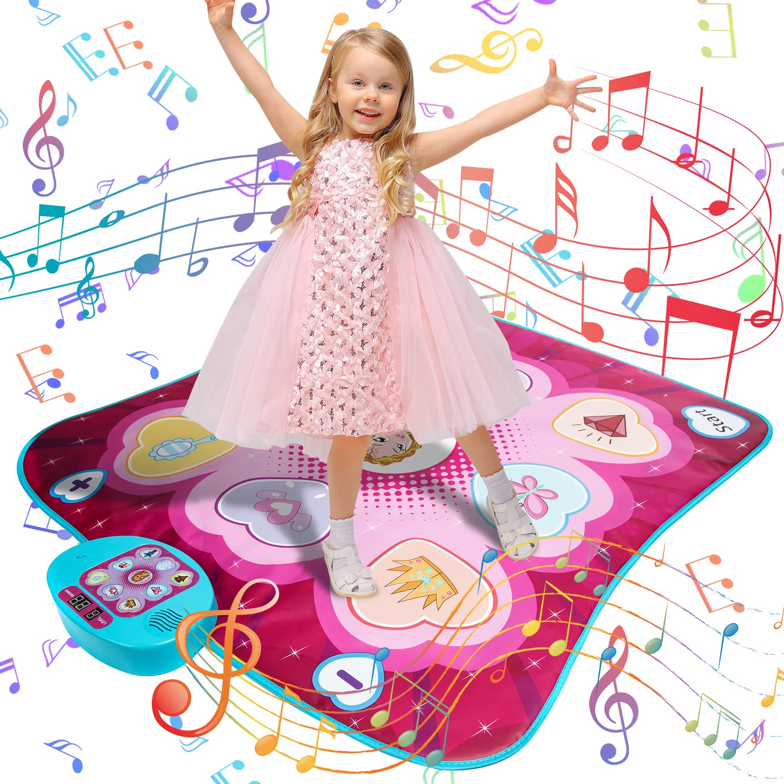Dance Mat Toys for Girls - Music Play Mat 5 Play Modes 3 Challenge Levels Adjustable Volume & LED Lights, Musical Dance Game Pad Toy Christmas Birthday Gifts for 3 4 5 6 7 8 9+ Years Old Girls