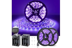 NEWREACH 16.4ft USB Black Light Strip with Battery Box, 5V LED Blacklight Strip 300LEDs for Glow in The Dark, 385-400nm for Halloween Birthday Party Fluorescent Poster Painting, 2pcs x 8.2ft