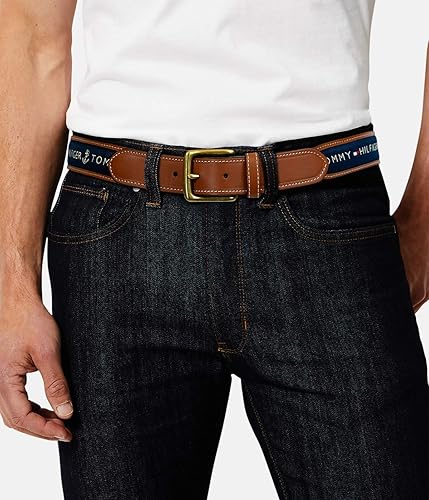 Tommy Hilfiger mens Ribbon Inlay Fabric With Single Prong Buckle
