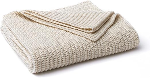 Amazon Com Vellux Chunky Knit Ivory Gold Metallic Throw Blanket