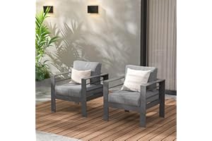 Wisteria Lane 2 Pieces Patio Furniture Aluminum Armchair, All-Weather Outdoor Single Sofa, Grey Metal Chair with Dark Grey Cushions