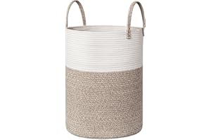 WILLITAT Large Woven Laundry Basket, 15”x18” Tall Blanket Basket Living Room, Cotton Rope Hamper for Bedroom Aesthetic, Baby Nursery, Wicker Hamper for Dirty Clothes, Kids Toy Laundry Storage Bin