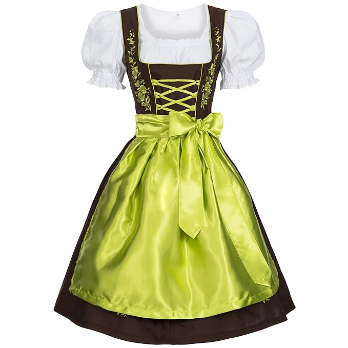 Gaudi-Leathers Dirndl Set 3 tlg. Trachtenkleid mit Stickerei, Dirndl Bluse, passender Schürze in verschiedenen Farben und Grö
