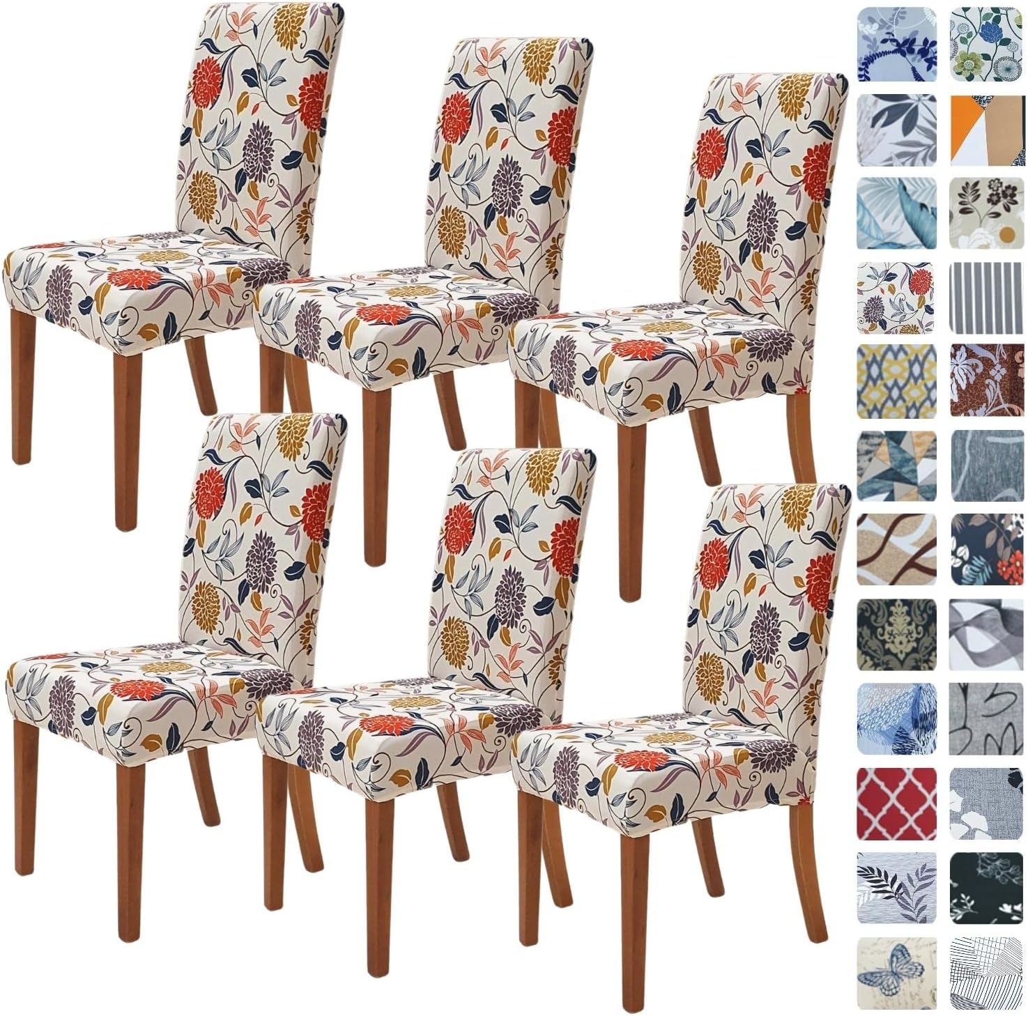 Slipcovers - SPRINGRICO Chair Covers for Dining Room 6 Pack, Stretch Dining Chair Cover, Washable Spandex Kitchen Parsons Chair Slipcovers, Removable Seat Protector for Home or Party (Set of 6, FLORAL4)