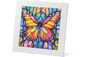 DIYGEMDOT Butterfly Diamond Painting Kit for Kids with Wooden Frame, 5D Diamond Art Gem Painting for Beginners, Gem Art Crafts and Gifts for Girls and Boys Ages 4-5-6-7-8-9-10-11-12 (7X7 Inches)