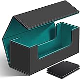 600+ Trading Card Deck Case, Faux Leather Magnetic Storage Case, Cyan | Soft Lining, 2 Dividers, For MTG TCG Sports Cards, Sleeved Card Storage