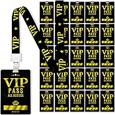 LUOHECAM 25 Sets VIP Badge Lanyards with VIP Pass Cards, VIP Lanyards, Black Breakaway Lanyards, PVC VIP Cards for Backstage School Concert Party Birthday Gaming, Gold