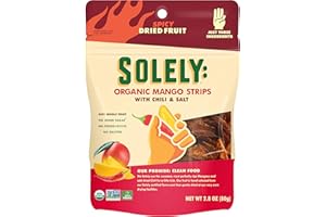 SOLELY Organic Dried Mango Strips with Chili and Salt, 2.8 oz | Three Ingredients | Vegan | Non-GMO | No Added Sugar