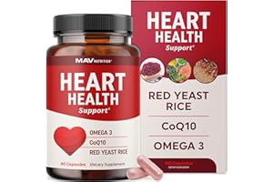 MAV NUTRITION Red Yeast Rice with CoQ10 + Omega 3 for Healthy Cholesterol Support | 1200mg | Heart Health Support | Red Yeast Rice 1200 mg. Capsules | Non-GMO, Gluten-Free | Heart Health Supplements | 90 Ct