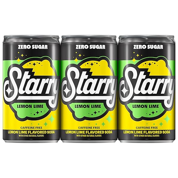 STARRY LEMON LIME SODA POP, ZERO SUGAR, 7.5OZ MINI CANS (6 PACK)