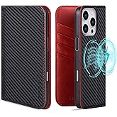 VISOUL Case for iPhone 16 Pro Max Wallet Case, Carbon Fiber Leather Wallet Phone Case with Card Holder Kickstand Flip Folio Cover Compatible with iPhone 16 Pro Max 6.9" (Black+Red)
