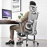 Ergonomic Mesh Office & Gaming Chair with Footrest, High Back Home Office Desk Chair, Comfortable Lumbar Support, 130° Tilt, Adjustable 3D Armrest & 2D Headrest (Grey)