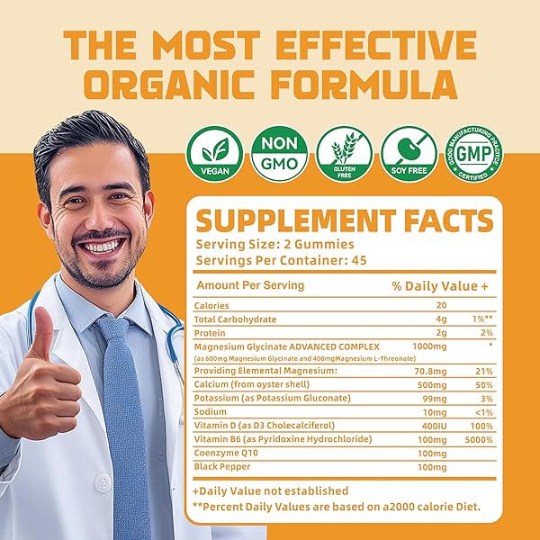 NOVOMINS 180 CT MAGNESIUM GLYCINATE GUMMIES 1000MG – SUGAR FREE MAGNESIUM POTASSIUM SUPPLEMENT WITH VITAMIN D, B6, COQ10 FOR CALM MOOD & SLEEP SUPPORT – 180 ORANGE GUMMIES