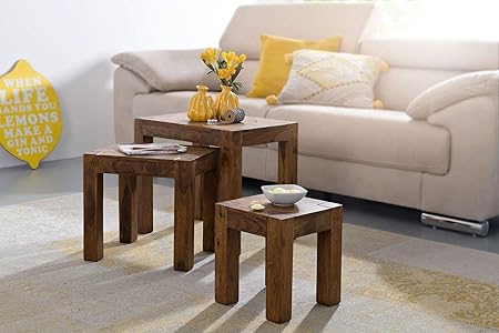 Kadima Design 3er Set Satztischumbai Massiv Holz Sheesham Wohnzimmer Tisch Landhaus Stil Beistelltisch Dunkel Braun Naturholz Hxbxt 50 37 28x45 37 34 5x35 35 23cm Amazon De Kuche Haushalt