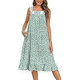SWOMOG Cotton Nightgowns for Women Sleeveless Button Down Night Gown Soft Victorian Nightdress House Dress with Pockets