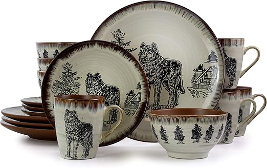 Amazon Com Elama Majestic Round Stoneware Cabin Dinnerware Dish