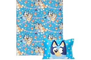 Northwest Bluey Party Pups Silk Touch Throw Blanket 50 x 60 Inches with Bluey Plush Pocket Pillow 14 x 20 Inches - Comfy & Cozy Bluey Blanket & Pillow Set for Boys and Girls